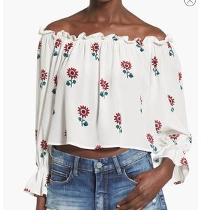 Stone Cold Fox ‘Koshi’ Off the Shoulder Silk Crop Top Lolita Floral. Women’s M/L